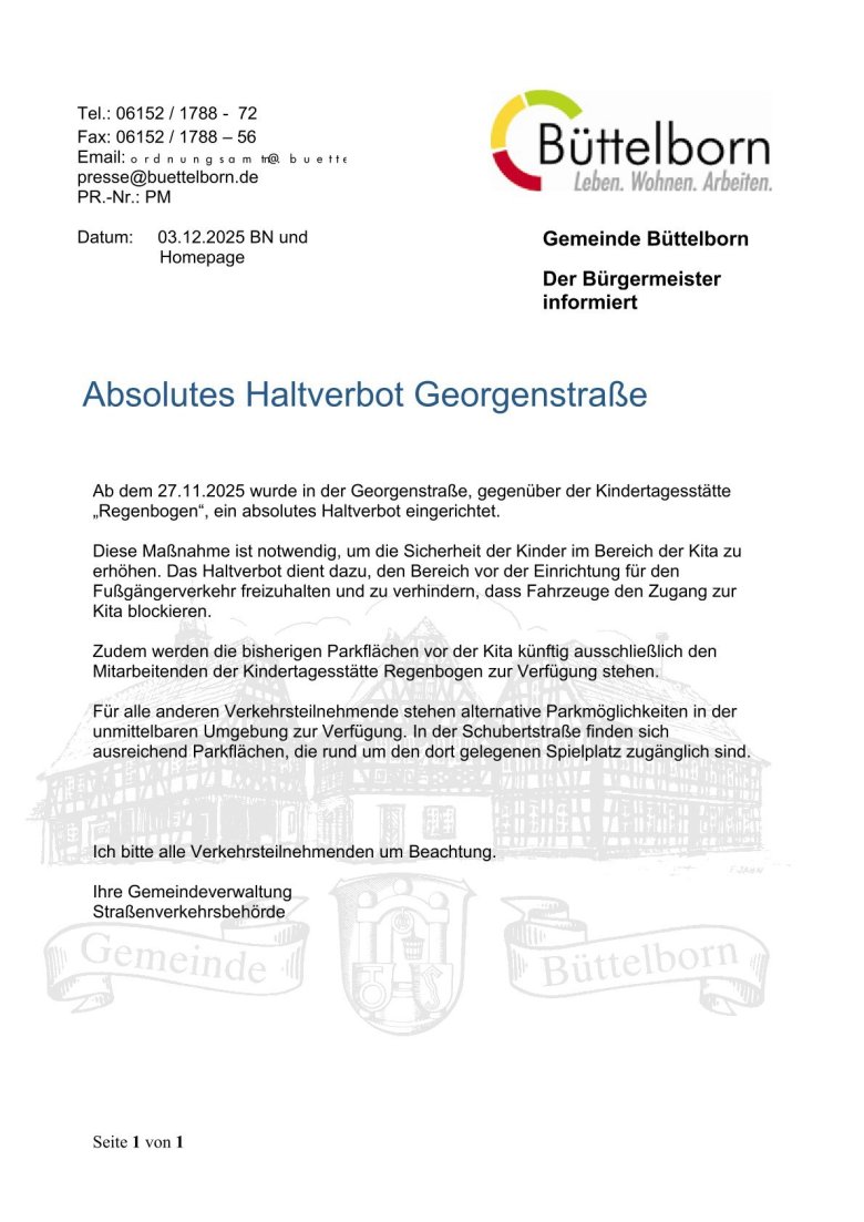 Bekanntmachung Halteverbot