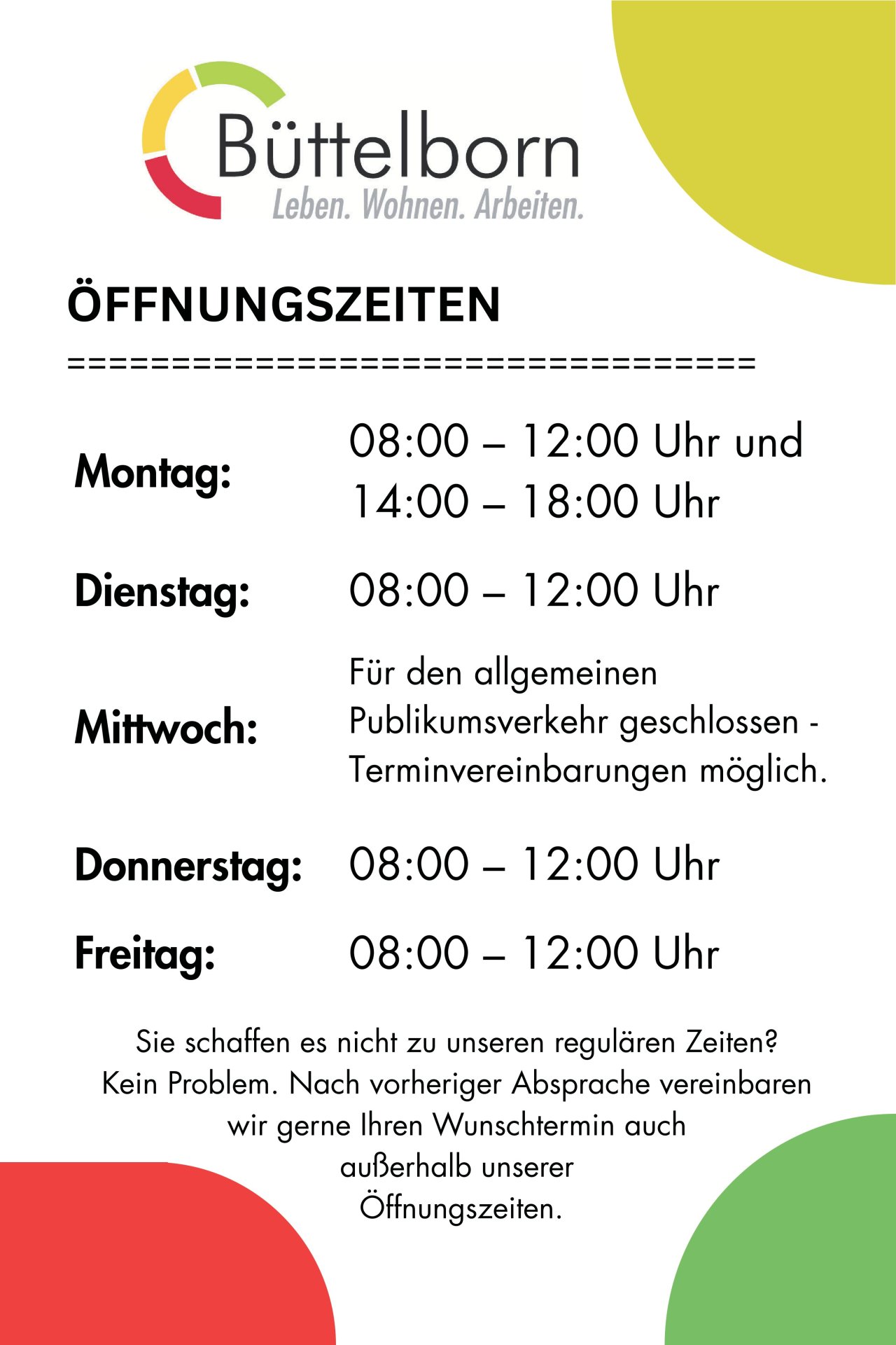 Plakat neue Öffnungszeiten