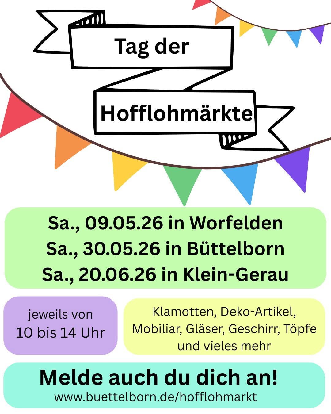 Flyer Ankündigung Hofflohmärkte Mai 2026