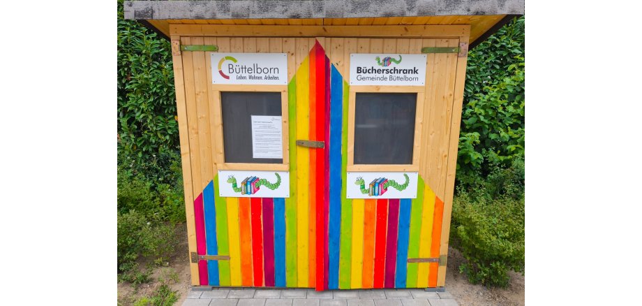 Bücherschrank aus Holz bunt bemalt