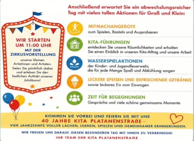 Programm Jubiläum Kita Platanenstraße