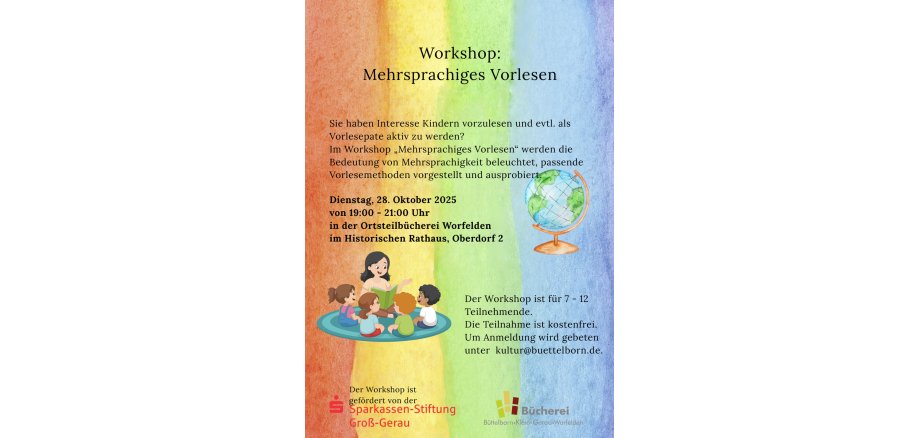 Vorleseworkshop einzeln 2.10.2025 - 1 Flyer Vorleseworkshop mehrsprachiges Vorlesen