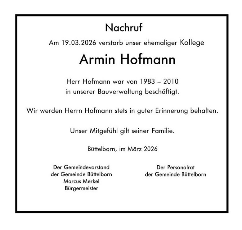 Nachruf Armin Hofmann