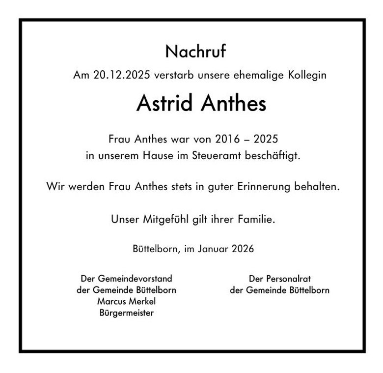 Nachruf Astrid Anthes