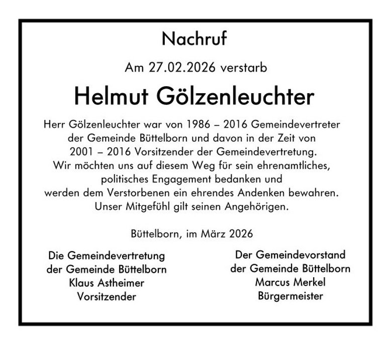 Anzeige Nachruf Helmut Gölzenleuchter