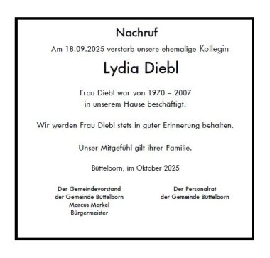 Nachruf Lydia Diebl