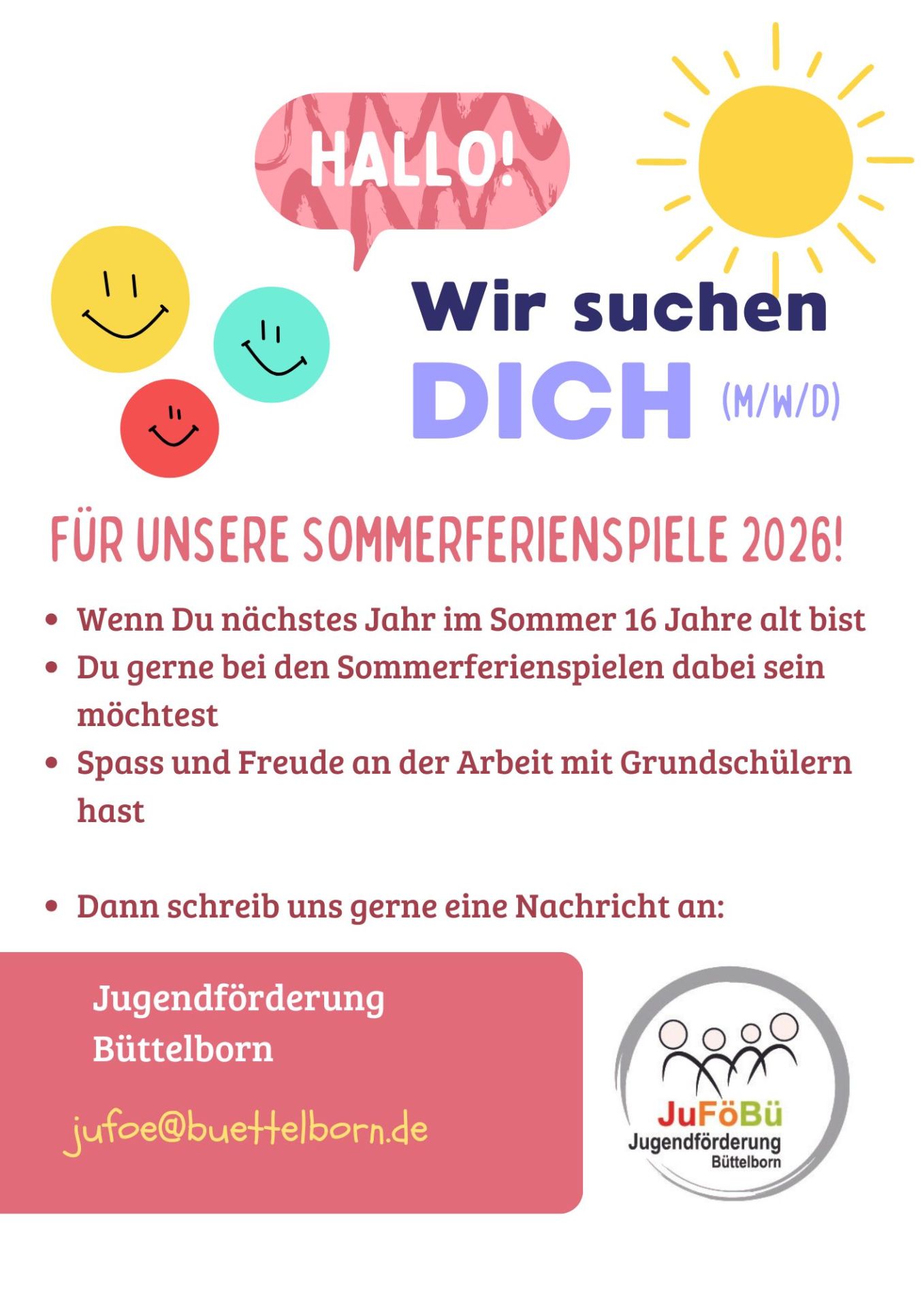 Stellenanzeige für BetreuerIn Sommerferienspiele 2026