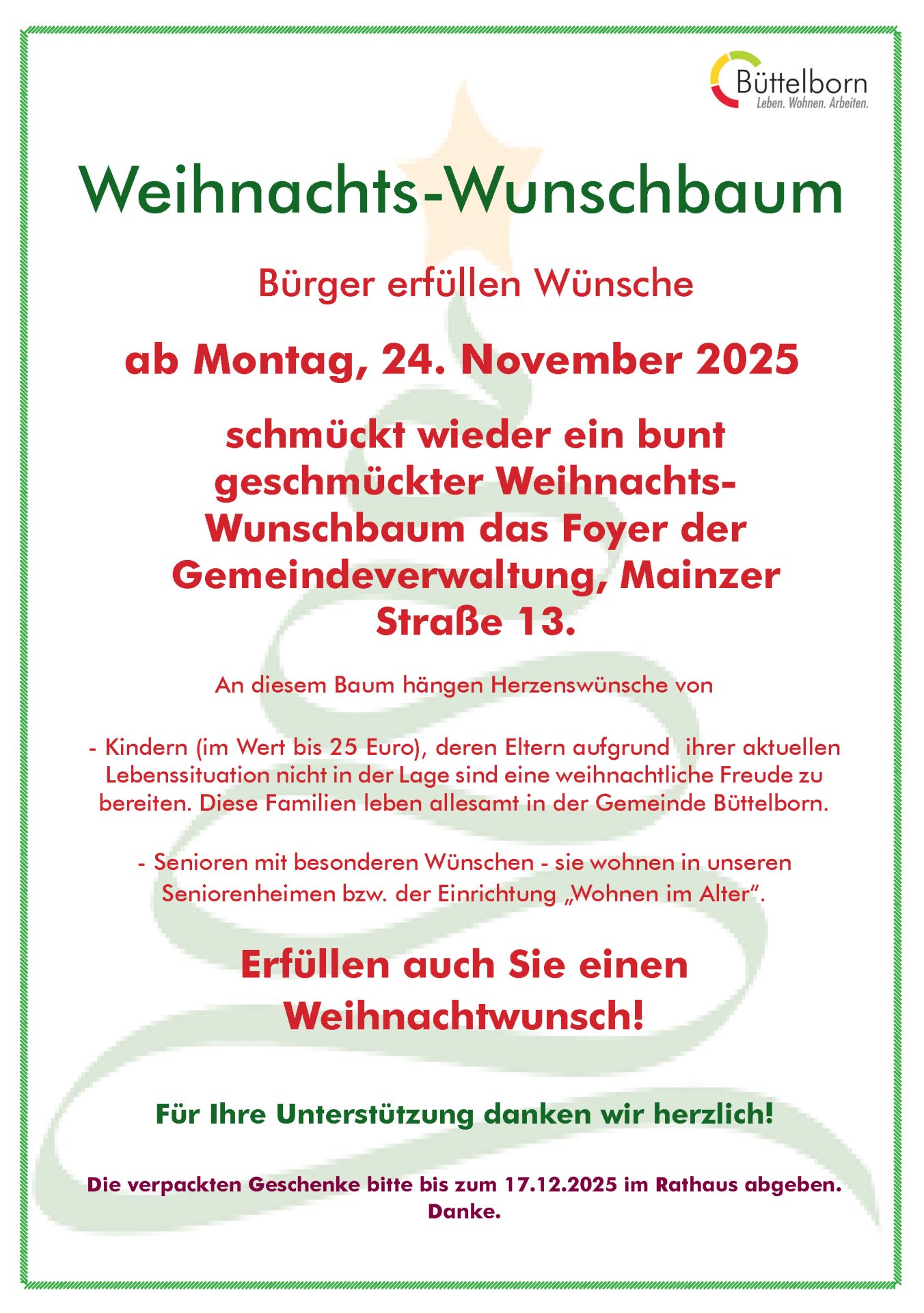 Aushang Weihnachtswunschbaum