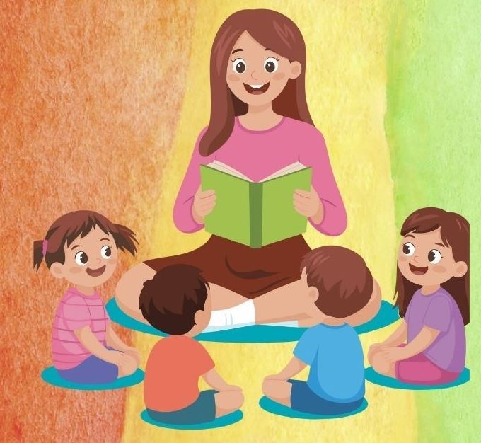 Ausschnitt Vorlesende Frau mit Kindern