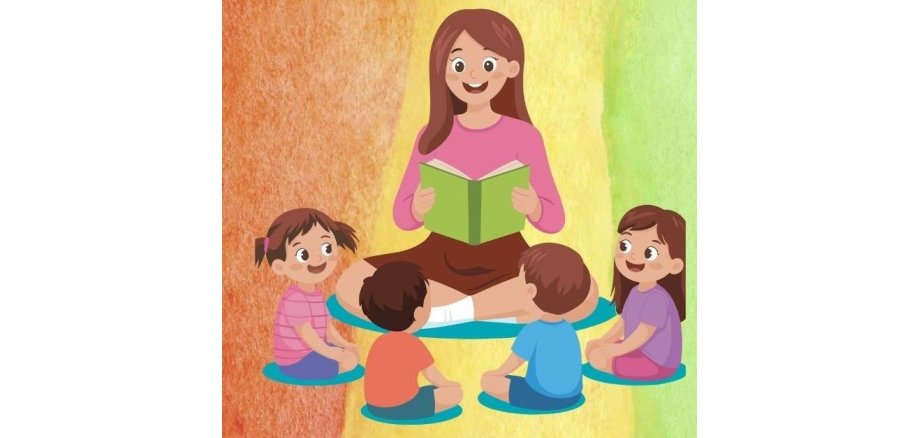 Ausschnitt Vorlesende Frau mit Kindern