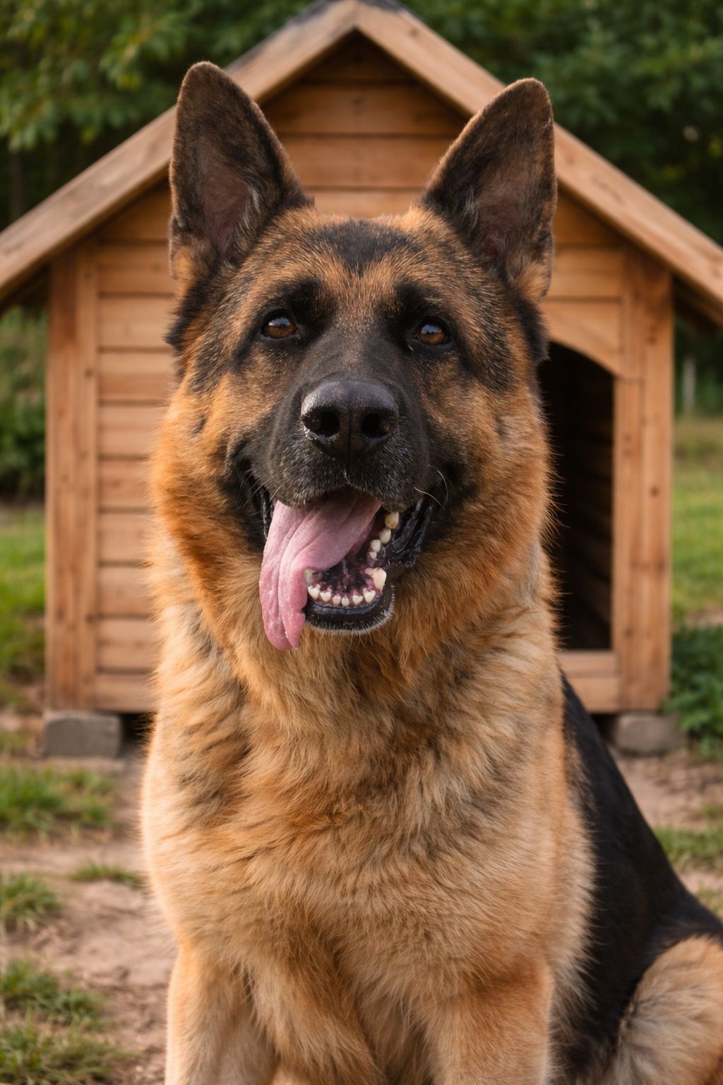 Hund vor Hundehütte