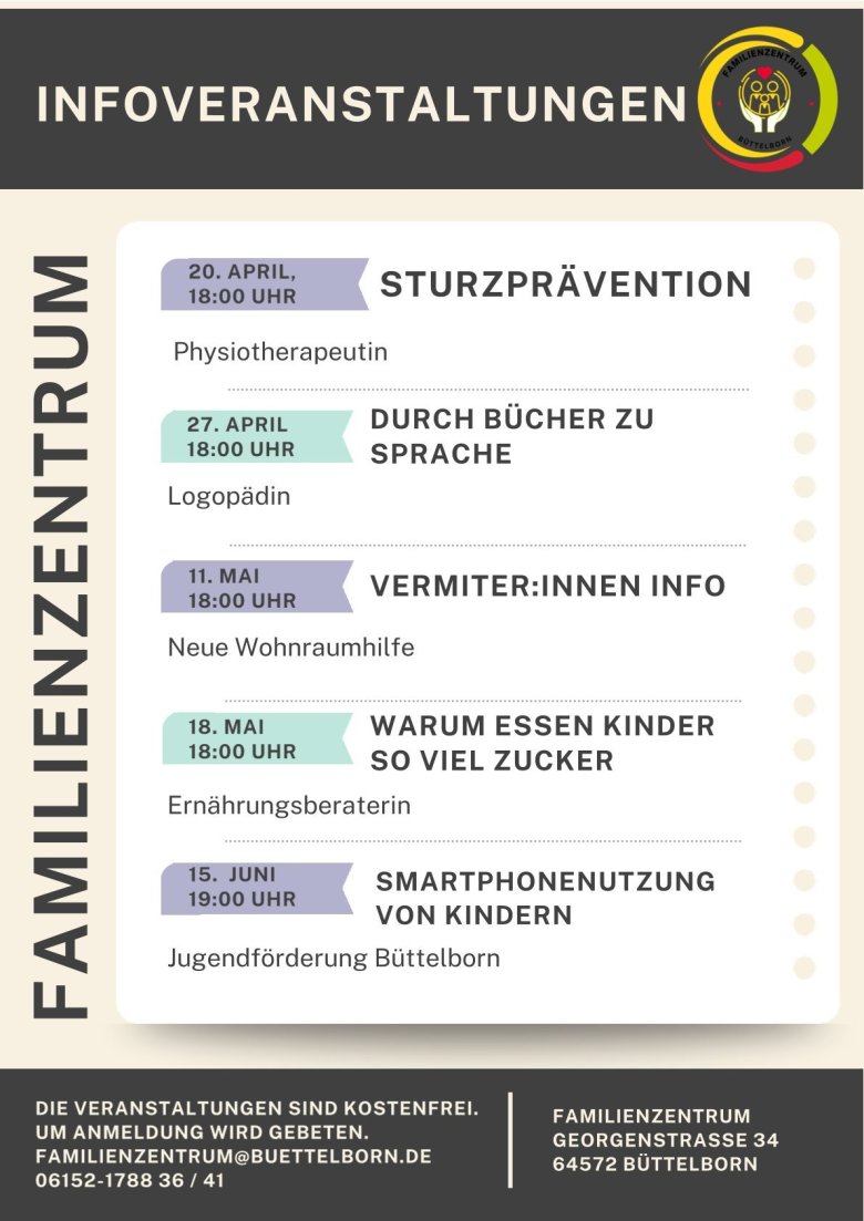 Flyer Übersicht Veranstaltungen im Familienzentrum